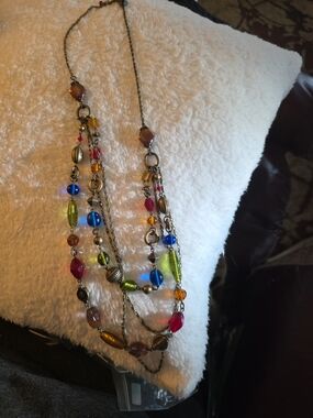 Multicolor Beaded Layered Necklace with Gold-Tone Chains